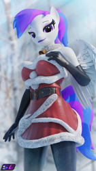 Size: 2160x3840 | Tagged: safe, artist:shadowboltsfm, oc, oc:inkwell stylus, pegasus, anthro, plantigrade anthro, 3d, blender, breasts, christmas, clothes, costume, eyeshadow, female, gloves, high res, holiday, latex, latex gloves, lipstick, looking at you, makeup, not sfm, ponytail, purple lipstick, santa costume, smiling, solo