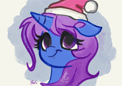 Size: 4677x3307 | Tagged: safe, artist:paintedskies, oc, oc only, oc:starlight dreams, pony, bust, christmas, female, festive, hat, holiday, mare, santa hat, snow, solo, traditional art, watercolor painting