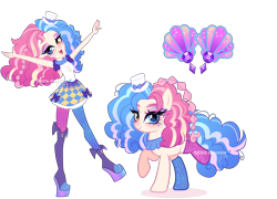 Size: 5507x3962 | Tagged: safe, artist:gihhbloonde, oc, earth pony, human, pony, equestria girls, g4, absurd resolution, boots, braid, clothes, collar, earth pony oc, eyeshadow, female, glitter, hat, heterochromia, human ponidox, looking at you, magical lesbian spawn, makeup, mare, mismatched eyes, mismatched shoes, mismatched socks, offspring, parent:pinkie pie, parent:sapphire shores, platform boots, raised hoof, ruffles, self paradox, self ponidox, shoes, simple background, skirt, small hat, smiling, smiling at you, socks, solo, standing, standing on one leg, standing on two hooves, stockings, thigh highs, transparent background