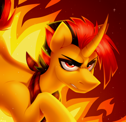 Size: 2260x2200 | Tagged: safe, artist:rtootb, oc, oc only, oc:selest light, pony, unicorn, accessory, angry, cool, fire, fireplace, high res, hooves, looking at you, male, red eyes, red mane, running, running away, simple background, solo, stallion