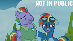 Size: 1920x1080 | Tagged: safe, edit, edited screencap, editor:quoterific, screencap, bow hothoof, rainbow dash, pegasus, pony, g4, parental glideance, clothes, crying, duo, father and child, father and daughter, female, goggles, goggles on head, looking away, male, mare, stallion, tears of joy, uniform, wonderbolts uniform