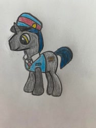 Size: 750x1000 | Tagged: safe, artist:propernoun, oc, oc only, oc:railcar, pony, unicorn, conductor hat, male, solo, stallion, story in the source