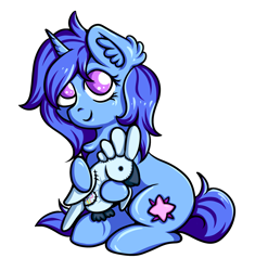 Size: 2490x2651 | Tagged: safe, artist:coco-drillo, oc, oc only, oc:delly, bird, cockatoo, parrot, pony, unicorn, ear fluff, high res, looking at you, plushie, simple background, sitting, smiling, solo, transparent background
