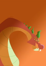 Size: 2480x3508 | Tagged: safe, artist:shooting star, spike, dragon, g4, gradient, gradient background, greed spike, high res, lineless, male, minimalist, simple background, smiling, smirk, solo, spikezilla, teeth