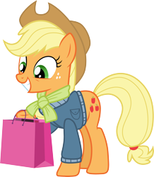 Size: 3000x3435 | Tagged: safe, artist:cloudy glow, applejack, g4, my little pony best gift ever, .ai available, bag, clothes, cute, high res, jackabetes, simple background, solo, transparent background, vector