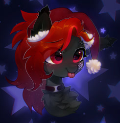 Size: 1280x1308 | Tagged: safe, artist:astralblues, oc, pony, bust, christmas, female, hat, holiday, mare, portrait, santa hat, solo, tongue out
