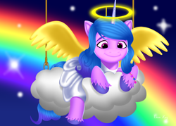 Size: 3500x2500 | Tagged: safe, artist:leonkay, izzy moonbow, pony, unicorn, g5, cloud, cute, halo, high res, izzybetes, solo