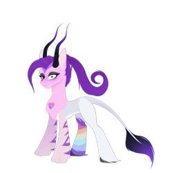 Size: 3584x3602 | Tagged: safe, artist:arina-gremyako, oc, oc only, oc:doodles, draconequus, 2023 community collab, derpibooru community collaboration, 2023, bisexual pride flag, draconequus oc, eyeshadow, female, high res, horns, looking at you, makeup, markings, pinpoint eyes, pride, pride flag, simple background, smiling, smiling at you, solo, transgender, transparent background, unshorn fetlocks