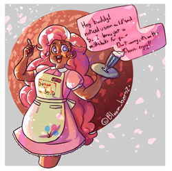 Size: 1468x1456 | Tagged: safe, artist:bloom_beesz, pinkie pie, human, g4, humanized, milkshake, signature, solo, speech bubble