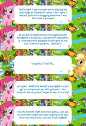 Size: 2048x2982 | Tagged: safe, applejack, pinkie pie, earth pony, pony, official, applejack's hat, cowboy hat, dialogue, dialogue box, english, event, female, gameloft, hat, mare, speech bubble, text
