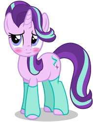 Size: 970x1279 | Tagged: safe, artist:pinfeather, derpibooru exclusive, starlight glimmer, pony, unicorn, g4, blushing, clothes, cute, female, glimmerbetes, hoofless socks, mare, shy, shy smile, simple background, smiling, socks, solo, transparent background, vector