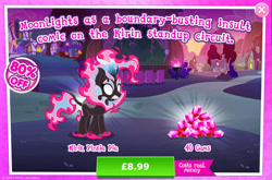 Size: 1965x1297 | Tagged: safe, gameloft, pinkie pie, kirin, nirik, g4, my little pony: magic princess, advertisement, costs real money, english, fangs, female, fire, gem, horn, introduction card, kirin pinkie, kirin-ified, mane of fire, mobile game, numbers, sale, solo, species swap, text