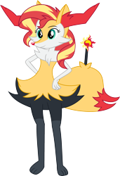 Size: 1793x2628 | Tagged: safe, artist:static51302, sunset shimmer, braixen, g4, pokefied, pokémon, ponymon, simple background, solo, transparent background