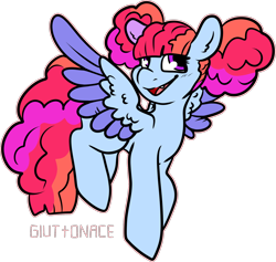Size: 1592x1508 | Tagged: safe, artist:sexygoatgod, oc, oc only, oc:sugar rush, pegasus, pony, adoptable, female, magical lesbian spawn, mare, offspring, open mouth, open smile, parent:pinkie pie, parent:rainbow dash, parents:pinkiedash, pegasus oc, simple background, smiling, solo, transparent background