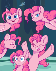 Size: 3590x4547 | Tagged: safe, artist:ske, pinkie pie, earth pony, pony, g4, cave, cave pool, clone, cute, female, fun fun fun, happy, looking at you, mare, mirror pool, pinkie clone, surprised