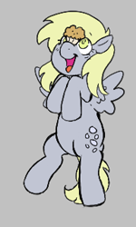 Size: 193x321 | Tagged: safe, artist:dsstoner, derpy hooves, pegasus, pony, g4, aggie.io, balancing, female, flying, food, looking up, lowres, mare, muffin, open mouth, ponies balancing stuff on their nose, simple background, smiling, solo, spread wings, wings