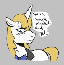 Size: 215x218 | Tagged: safe, artist:dsstoner, prince blueblood, pony, unicorn, g4, aggie.io, blushing, clothes, implied shipping, lowres, male, simple background, stallion, thinking, thought bubble