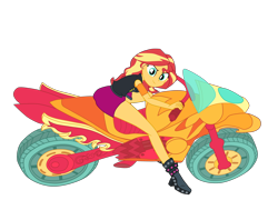Size: 4500x3559 | Tagged: safe, artist:gmaplay, sunset shimmer, human, equestria girls, g4, my little pony equestria girls: friendship games, akira, boots, motorcross, motorcycle, pose, reference, shoes, simple background, solo, transparent background