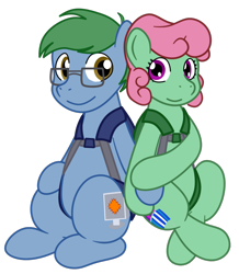 Size: 978x1124 | Tagged: safe, artist:phallen1, derpibooru exclusive, oc, oc only, oc:software patch, oc:windcatcher, earth pony, pony, 2023 community collab, derpibooru community collaboration, couple, duo, earth pony oc, female, holding hooves, male, oc x oc, parachute, shipping, simple background, sitting, straight, transparent background, windpatch