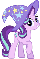 Size: 1469x2166 | Tagged: safe, artist:jaye, starlight glimmer, pony, unicorn, g4, .svg available, accessory swap, clothes, cute, female, glimmerbetes, hat, looking at you, mare, raised hoof, simple background, smiling, solo, stock vector, svg, transparent background, trixie's hat, vector