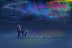 Size: 3000x2000 | Tagged: safe, artist:jehr, oc, oc only, pony, unicorn, aurora borealis, field, high res, snow, solo, winter