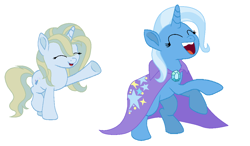 Size: 1086x634 | Tagged: safe, artist:kitty838, trixie, g4, faic, female, mother and child, mother and daughter, offspring, parent:prince blueblood, parent:trixie, parents:bluetrix, simple background, white background