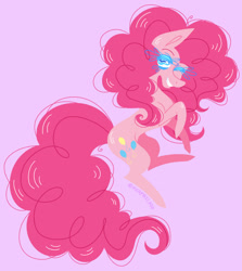 Size: 1280x1433 | Tagged: safe, artist:mermailada, pinkie pie, g4, looking at you, one eye closed, pink background, simple background, smiling, smiling at you, solo, watermark, wink