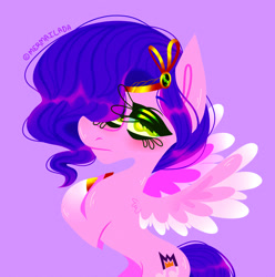 Size: 1280x1289 | Tagged: safe, artist:mermailada, pipp petals, pegasus, pony, g5, my little pony: a new generation, adorapipp, cute, looking at you, purple background, simple background, solo, watermark