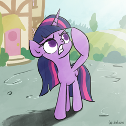 Size: 3000x3000 | Tagged: safe, artist:widelake, twilight sparkle, alicorn, pony, g4, frown, high res, ponyville, solo, sunshine, twilight sparkle (alicorn)