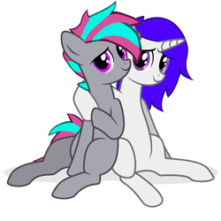 Size: 1256x1256 | Tagged: safe, artist:lexusbrony, oc, oc only, oc:altezza, oc:lexus, earth pony, pony, unicorn, 2023 community collab, derpibooru community collaboration, duo, duo female, female, hug, simple background, transparent background