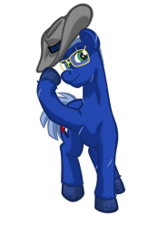 Size: 1356x1952 | Tagged: safe, artist:texasuberalles, oc, oc only, earth pony, pony, 2023 community collab, derpibooru community collaboration, colored hooves, cowboy hat, earth pony oc, eye scar, facial scar, glasses, hat, hoof hold, looking at you, male, ponysona, scar, simple background, smiling, solo, stallion, transparent background, unshorn fetlocks