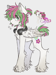 Size: 3072x4096 | Tagged: safe, artist:sandbarx3, blossomforth, pegasus, pony, g4, blossomforth (rule 63), chest fluff, ear fluff, headphones, male, rule 63, simple background, solo, stallion, unshorn fetlocks, white background