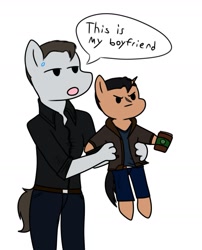 Size: 1419x1755 | Tagged: safe, artist:wolftendragon, android, earth pony, pony, robot, robot pony, unicorn, anthro, detroit: become human, gavin reed, gay, male, reed900, rk900, simple background, white background