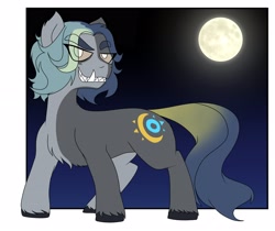 Size: 2684x2256 | Tagged: safe, artist:wolftendragon, oc, oc only, earth pony, hengstwolf, pony, werewolf, fanart, feral, high res, looking at you, moon, night, teeth