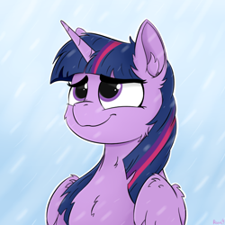 Size: 900x900 | Tagged: safe, artist:rapid9, twilight sparkle, alicorn, pony, g4, cheek fluff, chest fluff, ear fluff, smiling, snow, snowfall, solo, twilight sparkle (alicorn), wings