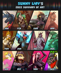 Size: 1339x1600 | Tagged: safe, artist:sunny way, oc, dragon, griffon, horse, pony, robot, sea pony, snake, unicorn, wolf, anthro, armor, art summary, commission, dressed, epic, exclusive, female, finished commission, male, patreon, patreon reward