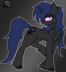 Size: 943x1023 | Tagged: safe, artist:steelstroke, oc, pony, unicorn, fallout equestria, corrupted, pink eyes, raider, seductive look, slender, solo, thin