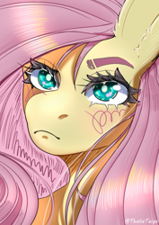 Size: 4341x6132 | Tagged: safe, artist:thaliati, fluttershy, pegasus, anthro, g4, close-up, solo