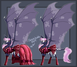 Size: 3751x3300 | Tagged: safe, artist:parrpitched, oc, oc:nurse lavender blossom, bat pony, pony, bat pony oc, clothes, concave belly, fireheart76's latex suit design, gloves, high res, kink, large wings, latex, latex dress, latex gloves, latex skirt, prisoners of the moon, rubber, slender, solo, thin, wings