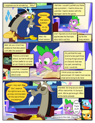 Size: 612x792 | Tagged: safe, artist:newbiespud, edit, edited screencap, screencap, applejack, big macintosh, discord, rainbow dash, spike, draconequus, dragon, earth pony, pegasus, pony, comic:friendship is dragons, g4, what about discord?, comic, crossed arms, dialogue, dialogue in the description, eyelashes, friendship throne, grumpy, indoors, male, offscreen character, screencap comic