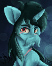 Size: 2000x2500 | Tagged: safe, artist:euspuche, oc, oc only, oc:boomer, pony, unicorn, bust, facial hair, high res, looking at you, male, moustache, portrait, scar, solo
