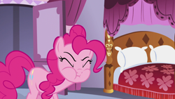 Size: 1280x720 | Tagged: safe, screencap, pinkie pie, earth pony, pony, canterlot boutique, g4, season 5, bed, eyes closed, faic, solo
