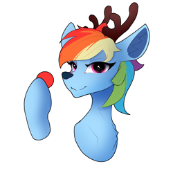 Size: 2828x2827 | Tagged: safe, artist:zpdea, rainbow dash, deer, reindeer, g4, antlers, high res, not yakovlev-vad, red nose, reindeer dash, reindeerified, simple background, solo, species swap, white background