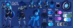 Size: 2844x1080 | Tagged: safe, artist:littletigressda, oc, oc only, oc:kyra storm, pegasus, pony, anthro, anthro ponidox, armor, commission, female, mare, reference sheet, self ponidox, smiling, solo