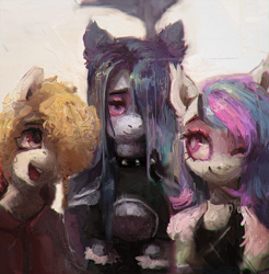 Size: 2000x2030 | Tagged: safe, artist:rvsd, oc, oc only, pony, clothes, ear fluff, high res, looking at you, open mouth, smiling, trio