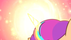 Size: 3072x1727 | Tagged: safe, screencap, sunny starscout, alicorn, pony, firework-ing together, g5, my little pony: tell your tale, spoiler:g5, spoiler:my little pony: tell your tale, spoiler:tyts01e42, female, glowing, glowing horn, high res, horn, mane stripe sunny, mare, race swap, solo, sunnycorn, transformation, transformation sequence, youtube link
