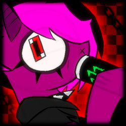 Size: 894x894 | Tagged: safe, artist:xxv4mp_g4z3rxx, oc, oc only, oc:violet valium, bat pony, pony, bat pony oc, bust, clothes, collar, energy drink, hoodie, looking up, monster energy, red eyes, solo, spiked collar, two toned mane