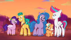 Size: 3072x1727 | Tagged: safe, screencap, hitch trailblazer, izzy moonbow, peach fizz, pipp petals, sparky sparkeroni, zipp storm, dragon, earth pony, pegasus, pony, unicorn, firework-ing together, g5, my little pony: tell your tale, spoiler:g5, spoiler:my little pony: tell your tale, spoiler:tyts01e42, baby, baby dragon, female, filly, foal, grin, height difference, high res, looking at each other, looking at someone, male, mare, open mouth, open smile, physique difference, slender, smiling, smiling at each other, stallion, thin, youtube link