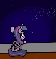 Size: 2121x2218 | Tagged: safe, artist:riverdawn404, twilight sparkle, alicorn, pony, g4, 2023, cute, female, happy new year, high res, holiday, looking up, mare, newbie artist training grounds, solo, stars, twilight sparkle (alicorn)