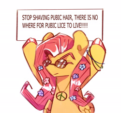Size: 2048x1911 | Tagged: safe, artist:i-am-cholera, fluttershy, pegasus, pony, g4, female, glasses, lice, mare, simple background, text, white background